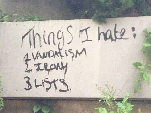 vandalism, lists, irony